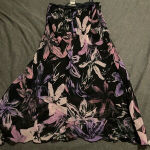 Jonathan Martin Black and Purple Floral A-Line Skirt